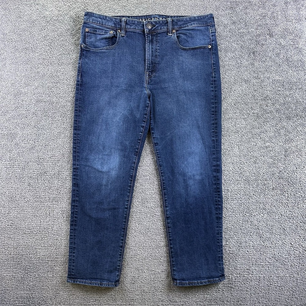 American Eagle AirFlex+ Athletic Straight Jeans Dark Wash 36x30 28" Blue Denim